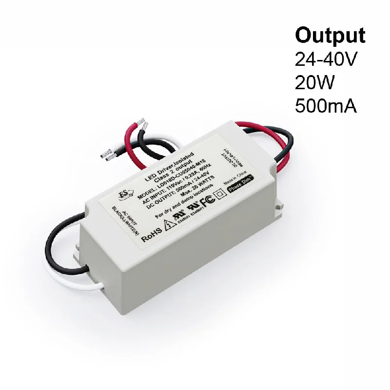 ES LD018D-CU05040-M18 Constant Current LED Driver, 500mA 24-40V 20W max