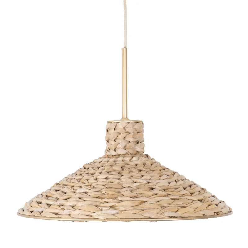 asian - inspired wall lamps with bamboo or paper shades for a zen - like Hilton Head 502P01MFGN 1-Light Medium Pendant Light - French Gold/Natural Seagrass