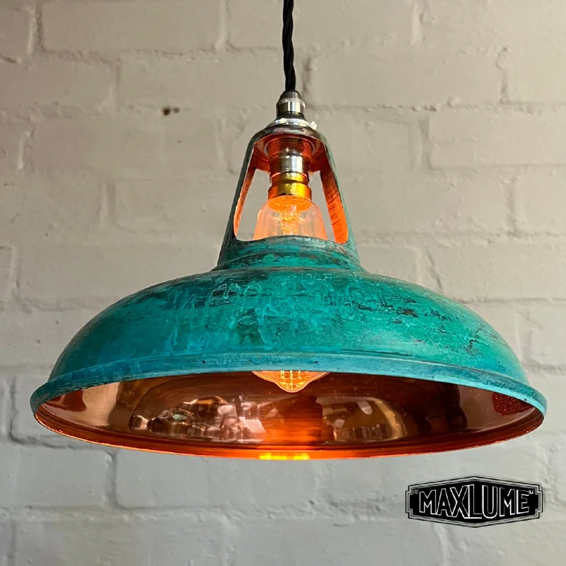 Cawston ~ Solid Copper Verdigris Patina Shade Slotted Design Pendant Set Light | Ceiling Dining Room Kitchen Table | Vintage | 11 Inch