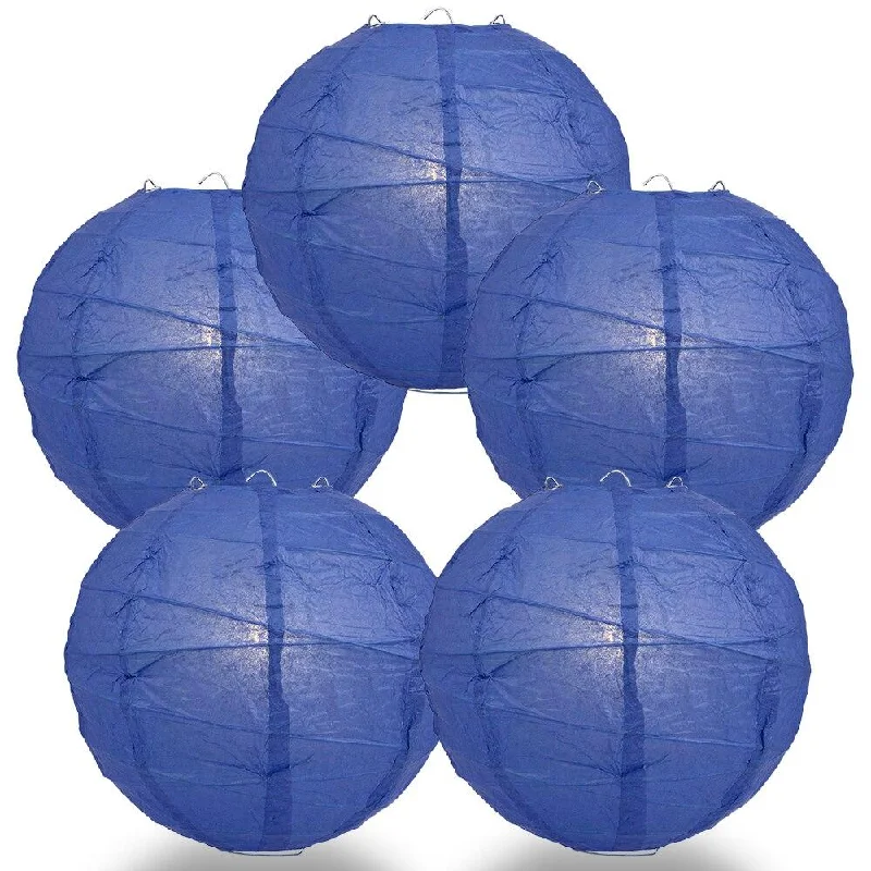 Soft white Edison light bulbs5-PACK 28" Very Periwinkle / Astra Blue Round Paper Lantern, Crisscross Ribbing, Chinese Hanging Wedding & Party Decoration