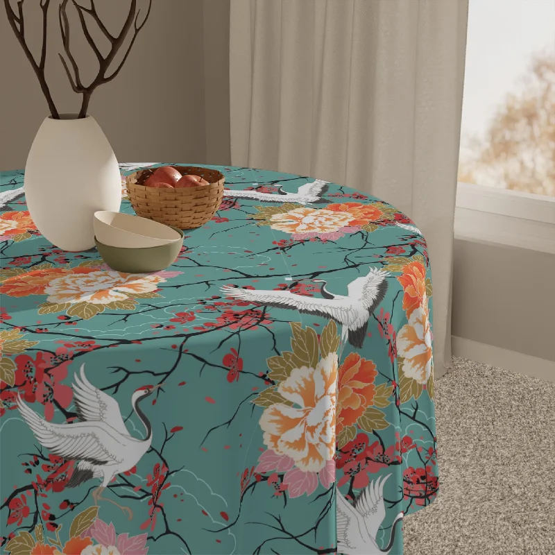 CSA certified Edison light bulbsDecorative Tablecloth with Cherry and Crane Design, Durable Polyester (55.1" x 55.1")