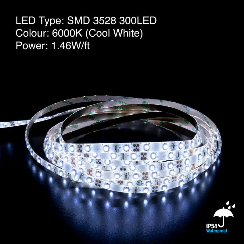 5M(16.4ft) Crystal Outdoor LED Strip Light 3528, 12V 1.5(w/ft) CCT(6000K)