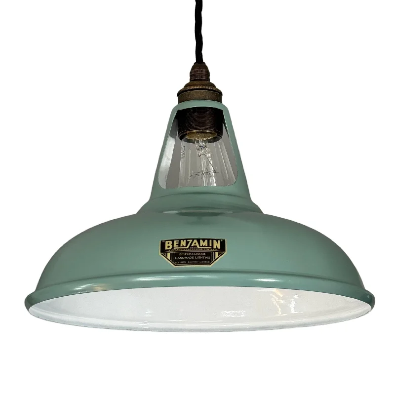 Cawston ~ Pistachio Green Solid Shade Slotted Design Pendant Set Light ~ 11 Inch