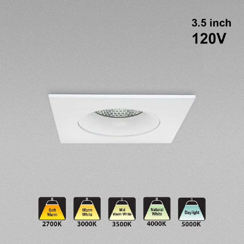 3.5 inch Dimmable Regressed Square Gimbal Recessed LED Downlight / Ceiling light AD-35S12W-5CCTWH-REY-SQ, (5CCT) 120V 12W