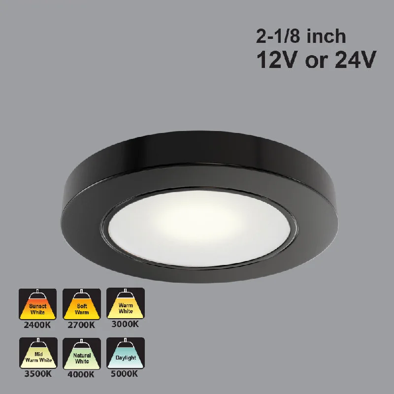 VBUN-2R25-xx-Black Round LED Cabinet Lights, 12V or 24V CCT(2.4K, 2.7K, 3K, 3.5K, 4K, 5K)