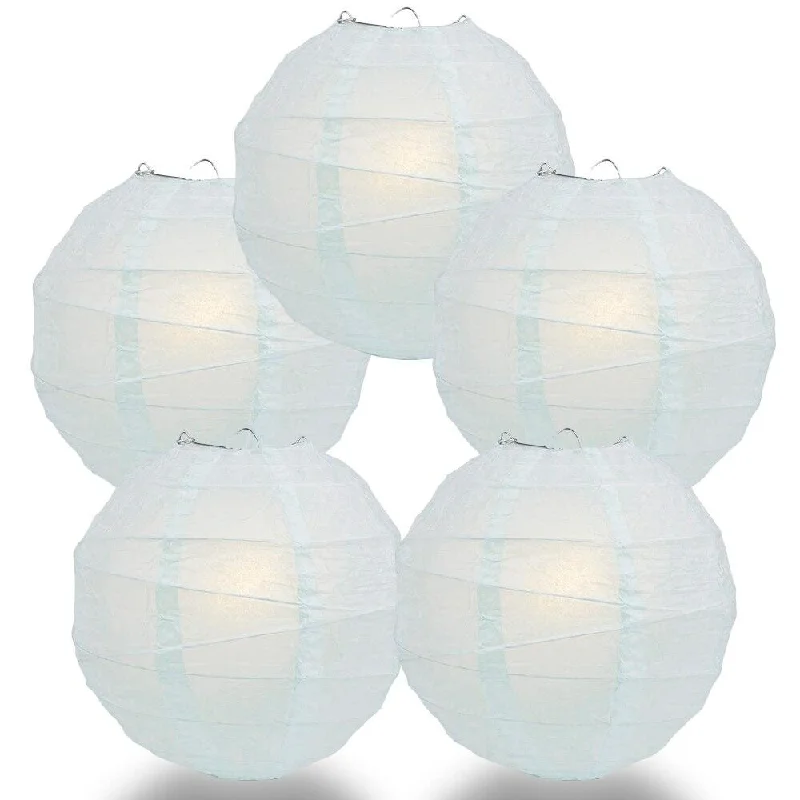 Frosted glass Edison light bulbs5-PACK 28" Arctic Spa Blue Round Paper Lantern, Irregular Ribbed, Chinese Hanging Wedding & Party Decoration