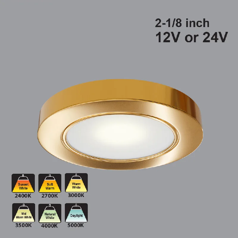 VBUN-2R25-xx-Gold Round LED Cabinet Lights (Shine Series), 12V or 24V CCT(2.4K, 2.7K, 3K, 3.5K, 4K, 5K)