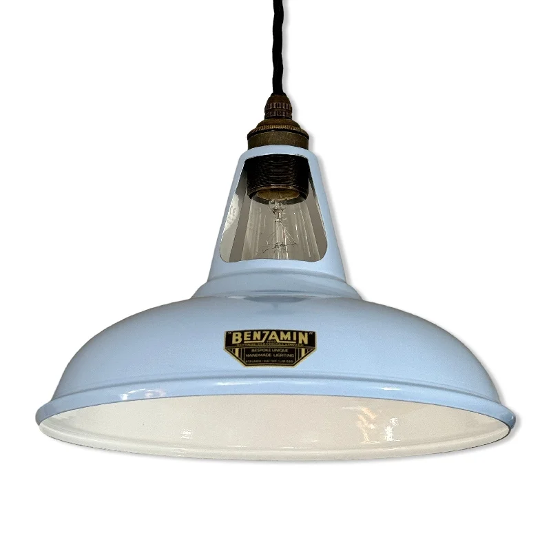 Cawston ~ Light Sky Blue Solid Shade Slotted Design Pendant Set Light ~ 11 Inch