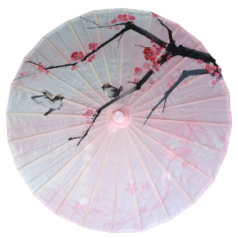 Frosted glass Edison light bulbs32" Song Sparrow Plum Blossom Nylon Parasol Umbrella with Elegant Handle