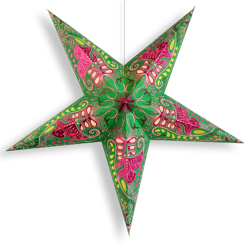 Energy saving LED Edison light bulbs24 Inch Paper Star Lantern, Green Pink Nebula Glitter