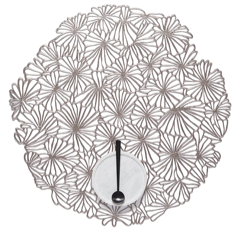 asian - inspired wall lamps with bamboo or paper shades for a zen - like Gunmetal Pressed Daisy Placemat by Chilewich