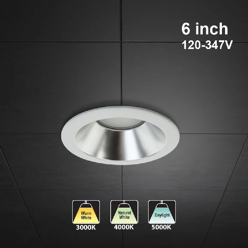 6 inch Commercial Recessed LED Downlight / Ceiling Light with Reflector Round Trim, 120-347V 20W