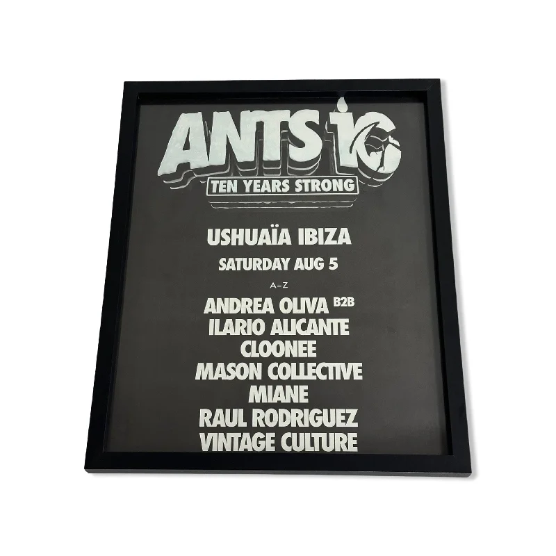 Ants ~ Genuine Ushuaia 10 Years Strong Anniversary Ibiza Framed Dj Artwork | Hi Ibiza | Luxury Black Frame