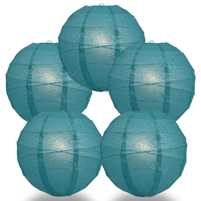 LED Edison light bulbs for energy efficiency5-PACK 28" Tahiti Teal Round Paper Lantern, Crisscross Ribbing, Chinese Hanging Wedding & Party Decoration