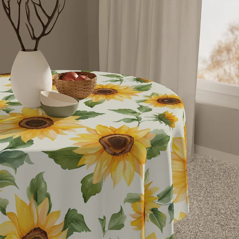 Mercury glass Edison light bulbsDecorative Tablecloth with Radiant Sunflower Design, Durable Polyester (55.1" x 55.1")