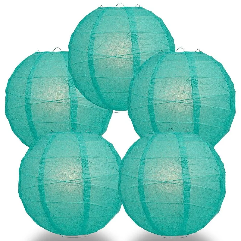 Edison light bulbs with a matte glass finish5-PACK 32" Teal Green Round Paper Lantern, Crisscross Ribbing, Chinese Hanging Wedding & Party Decoration