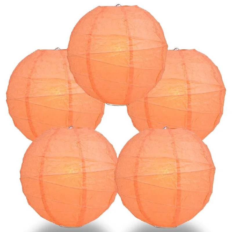 Dimmable LED Edison globe light bulbs5-PACK 28" Peach / Orange Coral Round Paper Lantern, Crisscross Ribbing, Chinese Hanging Wedding & Party Decoration