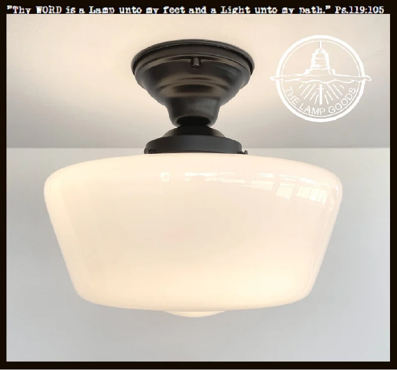 Oval shaped Edison light bulbsLarge Urban Schoolhouse Milk Glass LIGHT Fixture