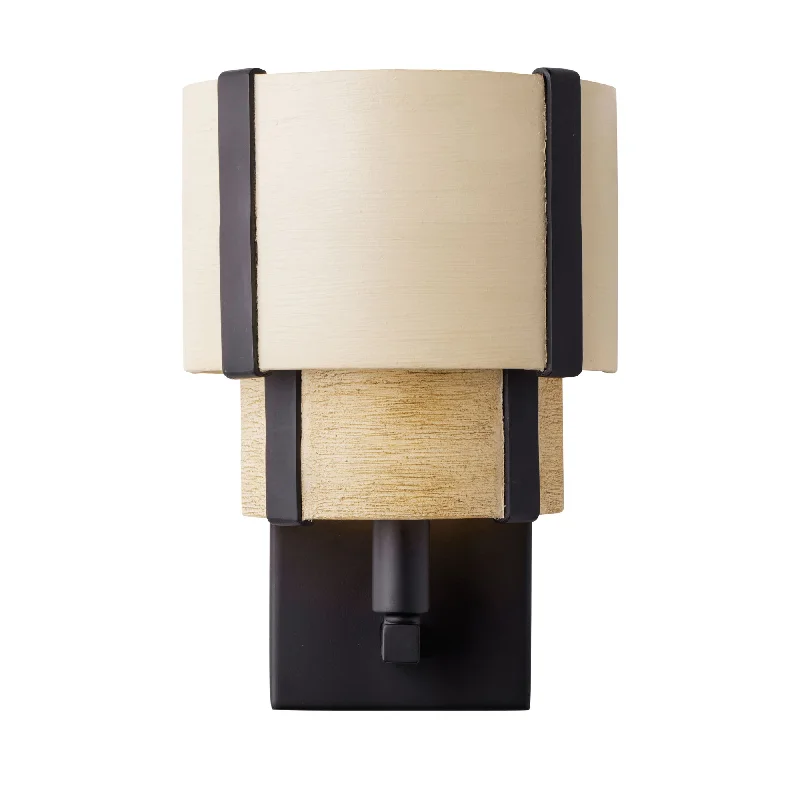 fabric wall lamps with a linen shade for a relaxed and breathable atmosphereBlonde Moment 389W01MBHN 1-Light Wall Sconce - Matte Black/Honey/Medium Oak