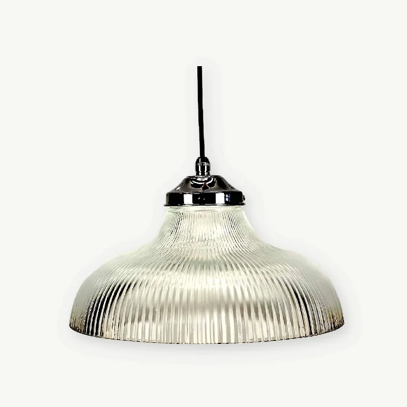 The Digbeth 305mm Railway Prismatic Glass Shade Light Pendant, Brass, Chrome, Old English, Gun Metal