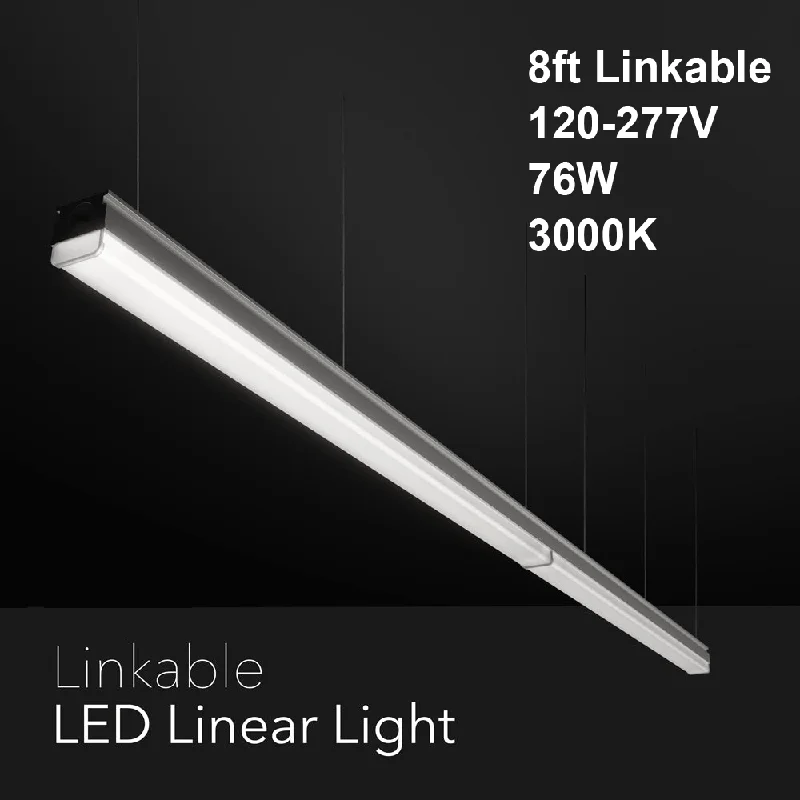 8ft Linkable Linear Pendent/Surface Light, 120-277V 76W 3000K(Warm White)