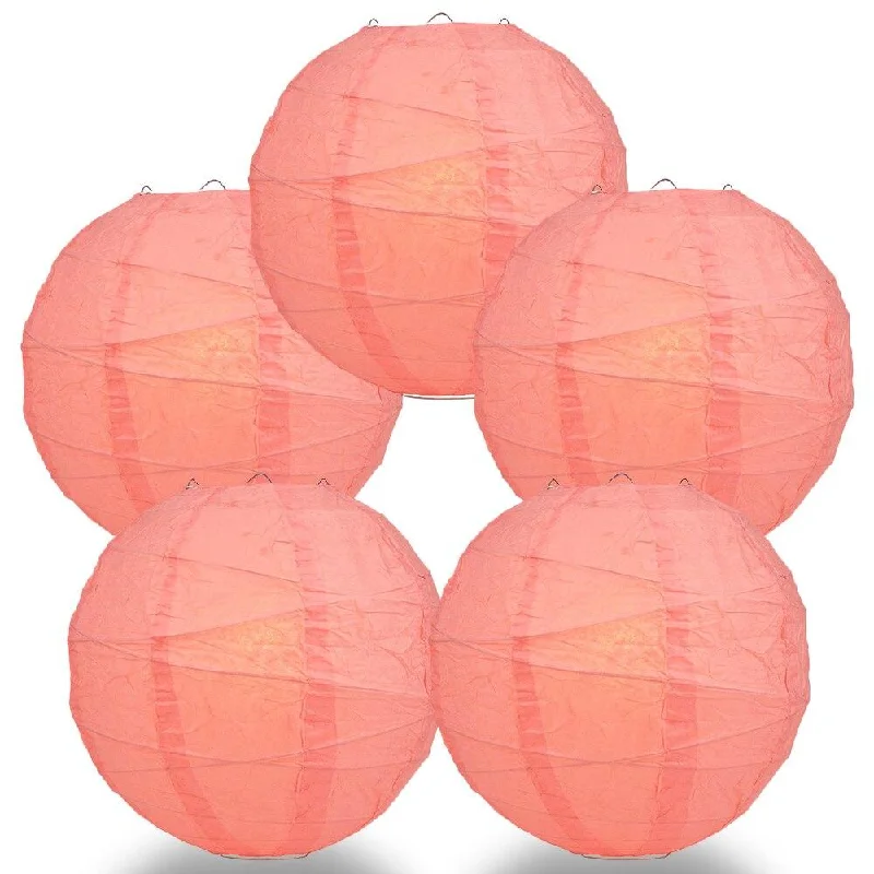 Decorative LED Edison light bulbs for weddings5-PACK 28" Roseate / Pink Coral Round Paper Lantern, Crisscross Ribbing, Chinese Hanging Wedding & Party Decoration