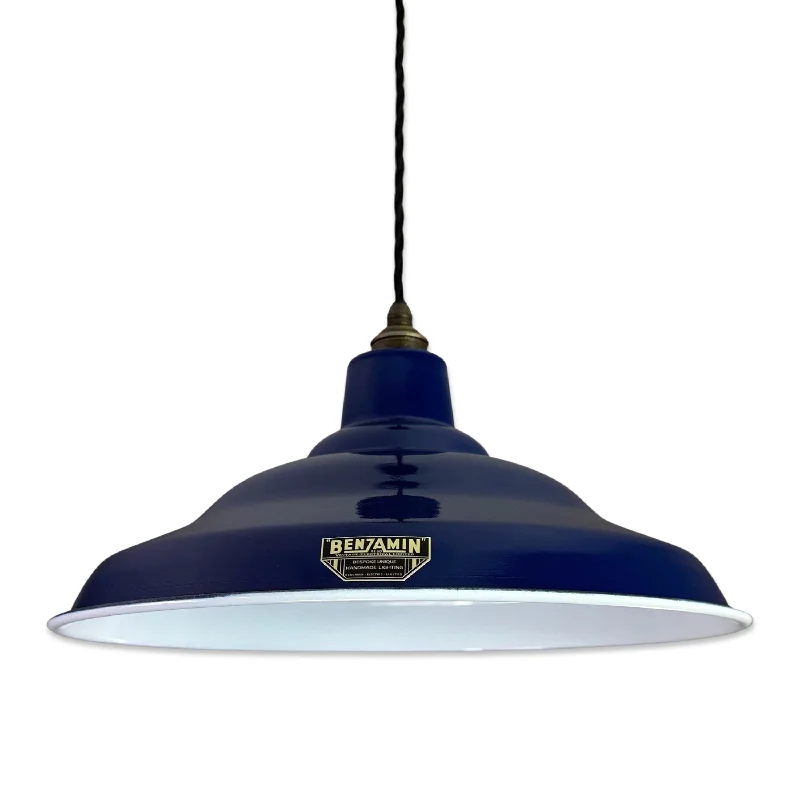 Bawsey ~  *Worn*Royal Blue Industrial Factory Shade Design Pendant Light ~ 16 Inch