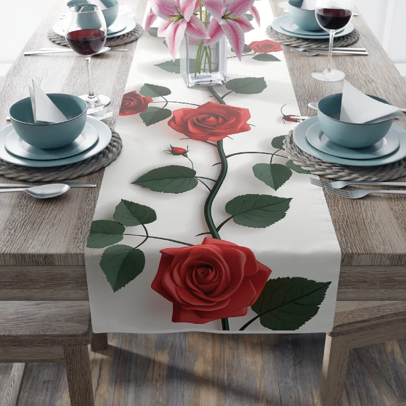 Long lifespan Edison light bulbsClassic Table Runner with Pretty Red Roses Floral Design (16" × 72")