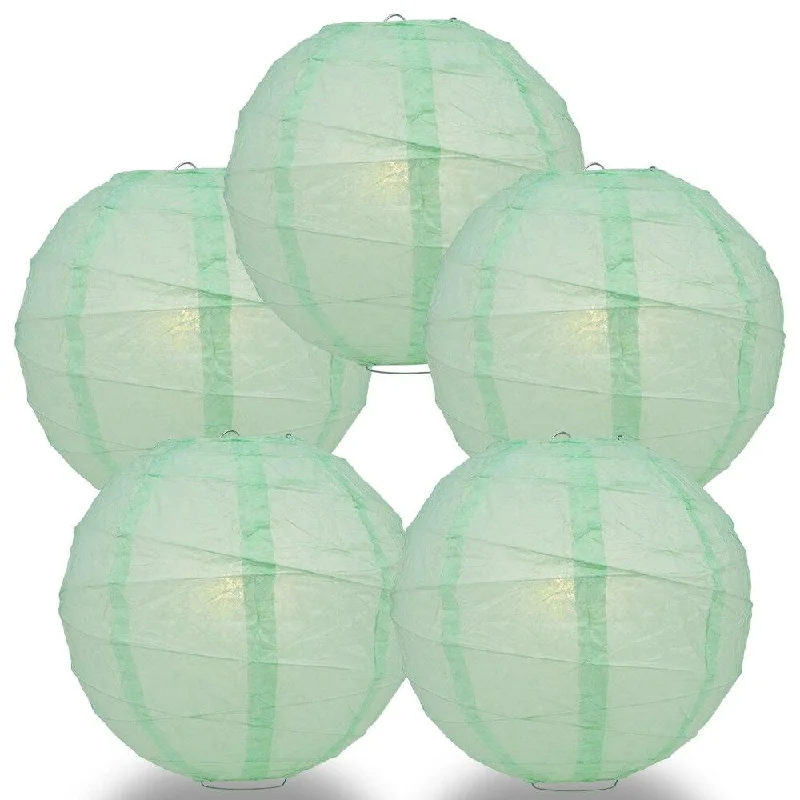 Daylight white Edison light bulbs5-PACK 32" Cool Mint Green Round Paper Lantern, Crisscross Ribbing, Chinese Hanging Wedding & Party Decoration