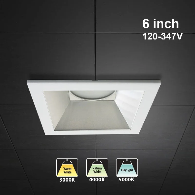 6 inch Dimmable Commercial Recessed LED Downlight / Ceiling Light Reflector Square Trim, 120-347V 20W