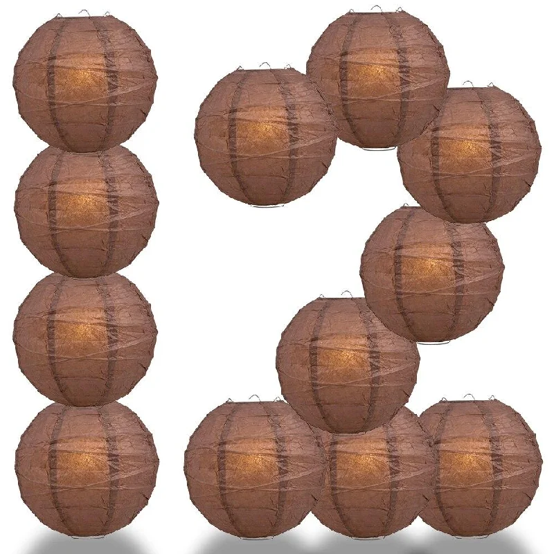 UL listed Edison light bulbsBULK PACK (12) 28" Brown Round Paper Lantern, Crisscross Ribbing, Chinese Hanging Wedding & Party Decoration