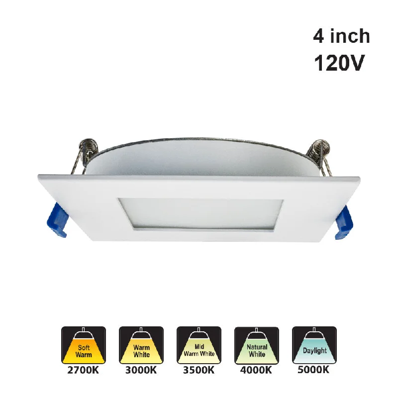 4 inch Square Flat Dimmable Recessed LED Panel Light / Downlight / Ceiling Light, 120V 9W 5CCT(2.7K, 3K, 3.5K, 4K, 5K)