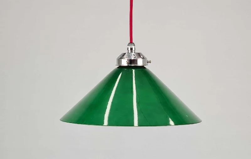 Green Glass Coolie Shade Pendant Light Flex options and combinations available, Vintage Style Coolio Pendant Light, Chrome Pendant Light