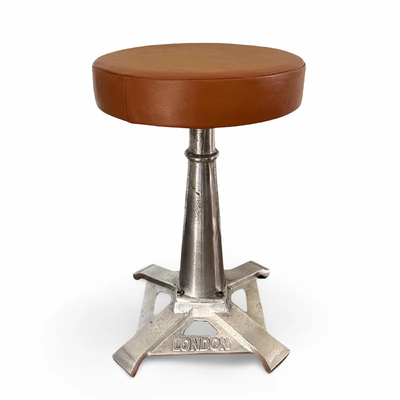 London Industrial Solid Bar Stool Leather Base Solid Cast Metal