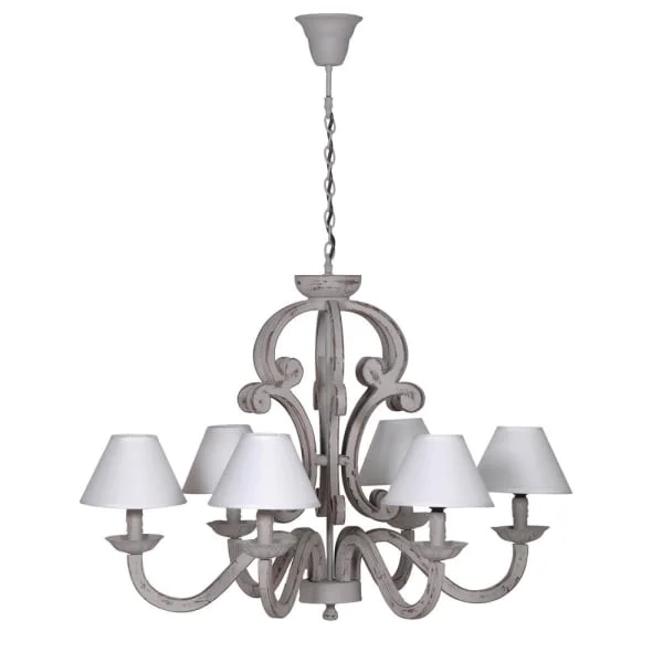 Lydia 6Lt Chandelier with Grey Shades