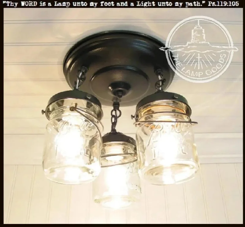 Decorative Edison light bulbs for restaurantsMason Jar LIGHT FIXTURE Vintage PINT Chain Trio