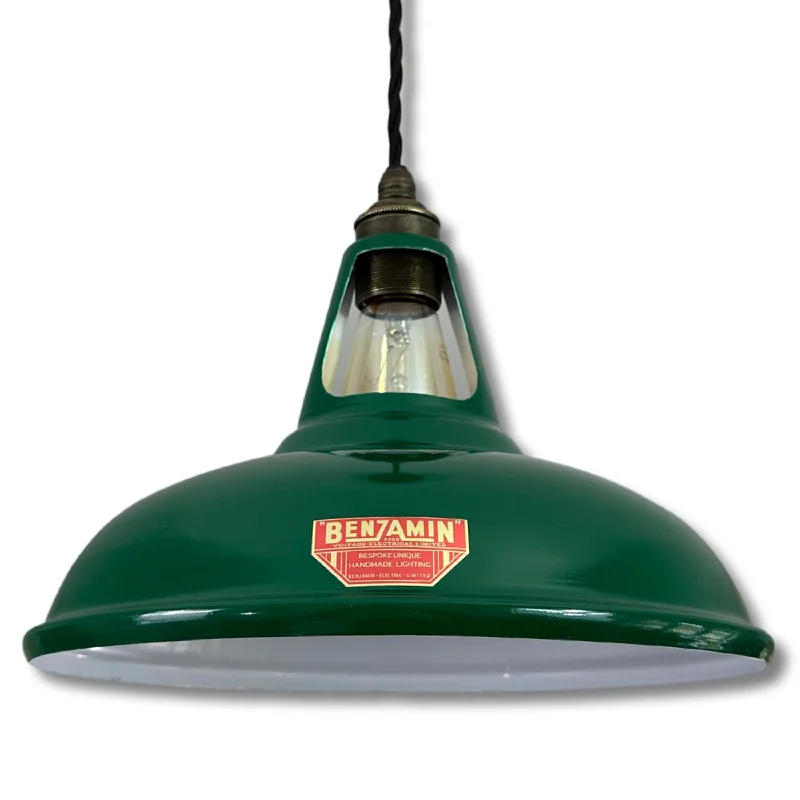 Cawston ~ Racing Green Solid Shade Red Label Slotted Design Pendant Light ~ 11 Inch