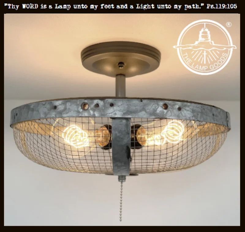 Replaceable filament Edison light bulbsIndustrial Farmhouse Screen Flush Mount Ceiling Light