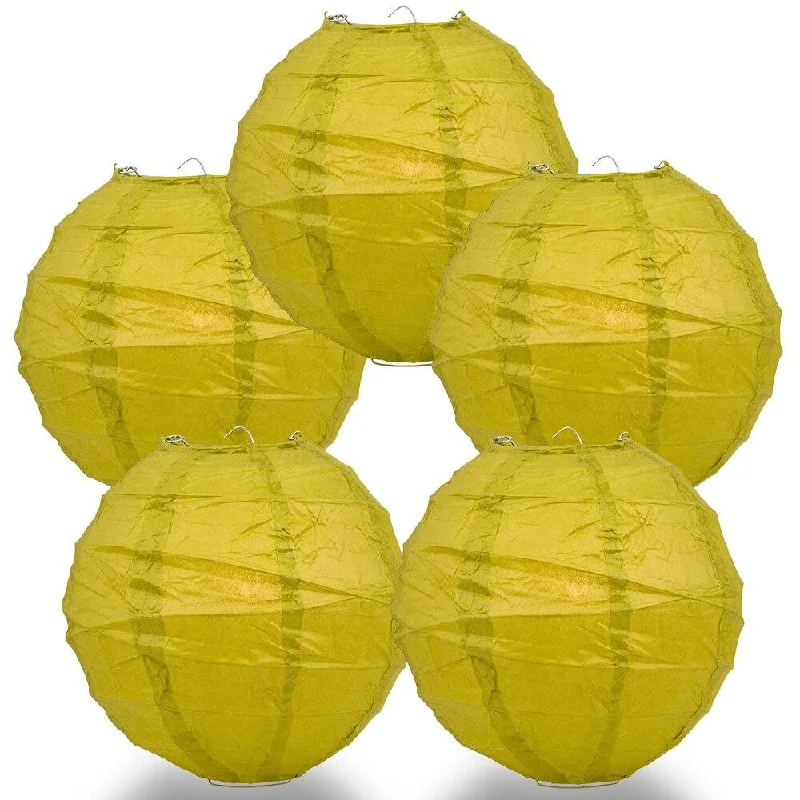 Nickel plated base Edison light bulbs5-PACK 28" Chartreuse Yellow Green Round Paper Lantern, Crisscross Ribbing, Hanging