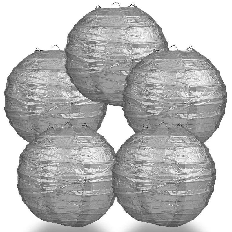 Frosted glass Edison light bulbs5-PACK 28" Silver Round Paper Lantern, Crisscross Ribbing, Hanging