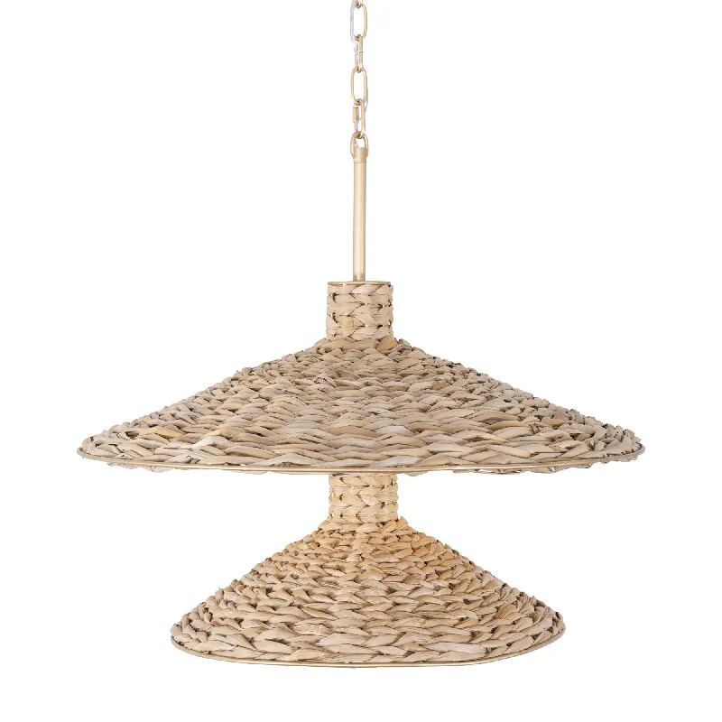 fabric wall lamps with a linen shade for a relaxed and breathable atmosphereHilton Head 502P09FGN 9-Light 2-Tier Pendant Light - French Gold/Natural Seagrass