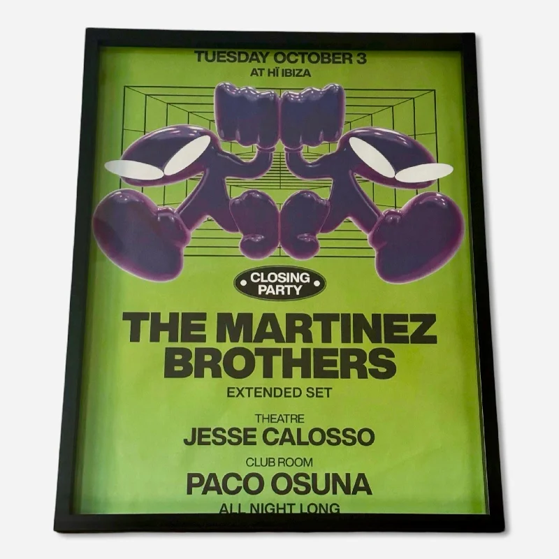 The Martinez Brothers Closing Party ~ Genuine Hi Ibiza Framed Dj Artwork | A3 Luxury Black Frame