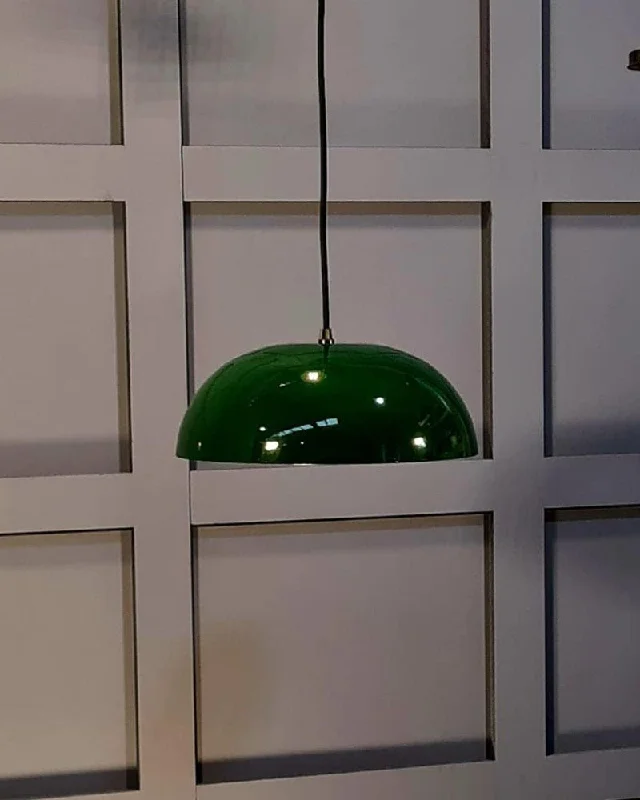 Metal 300mm Pendant in British Racing Green with a captivating copper-toned interior, perfect for enhancing your dining table lighting.