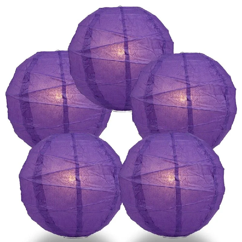 Edison light bulbs with a matte glass finish5-PACK 28" Royal Purple Round Paper Lantern, Crisscross Ribbing, Chinese Hanging Wedding & Party Decoration