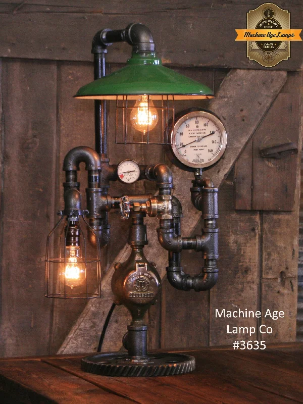 Steampunk Industrial / Machine Age Lamp / Antique Steam Gauge  /  Ship / Nautical / Lamp #3635