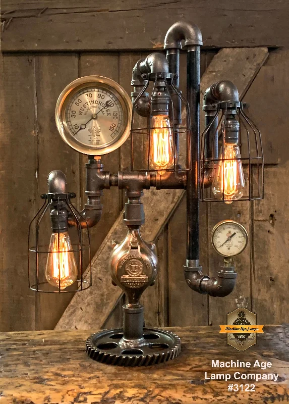 Steampunk Industrial / Machine Age Lamp / Antique Steam Gauge / Railroad  / Lamp #3122 sold