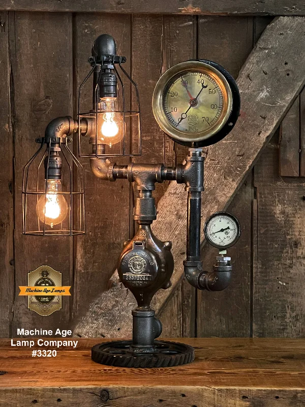 Steampunk Industrial Machine Age Lamp / Steam Gauge / Gear / Steam Gauge / Lamp #3320