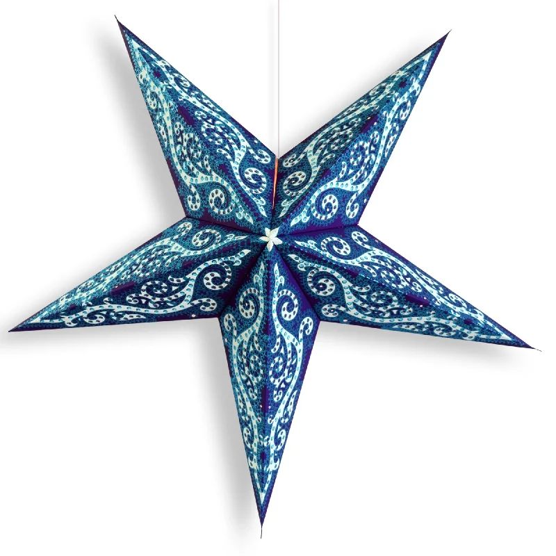 Daylight white Edison light bulbs24 Inch Paper Star Lantern, Blue Mystic Glitter