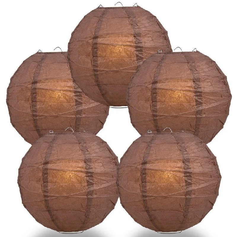 Vintage inspired LED Edison light bulbs5-PACK 28" Brown Round Paper Lantern, Crisscross Ribbing, Chinese Hanging Wedding & Party Decoration