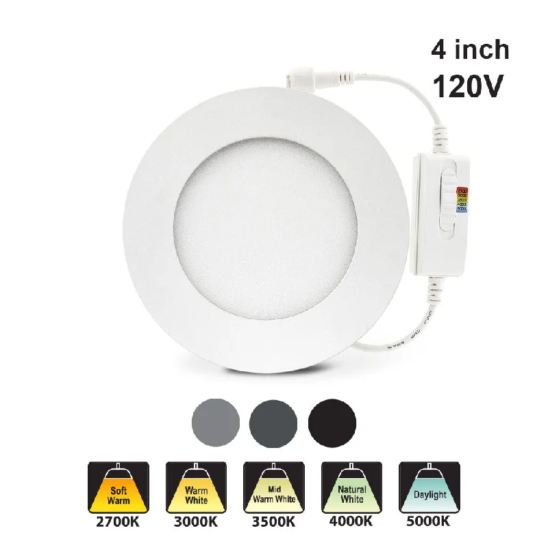 4 inch Flat Round Dimmable Recessed LED Panel Light / Downlight / Ceiling Light LED-S9W-5CCTWH, 120V 9W 5CCT(2.7K, 3K, 3.5K, 4K, 5K)